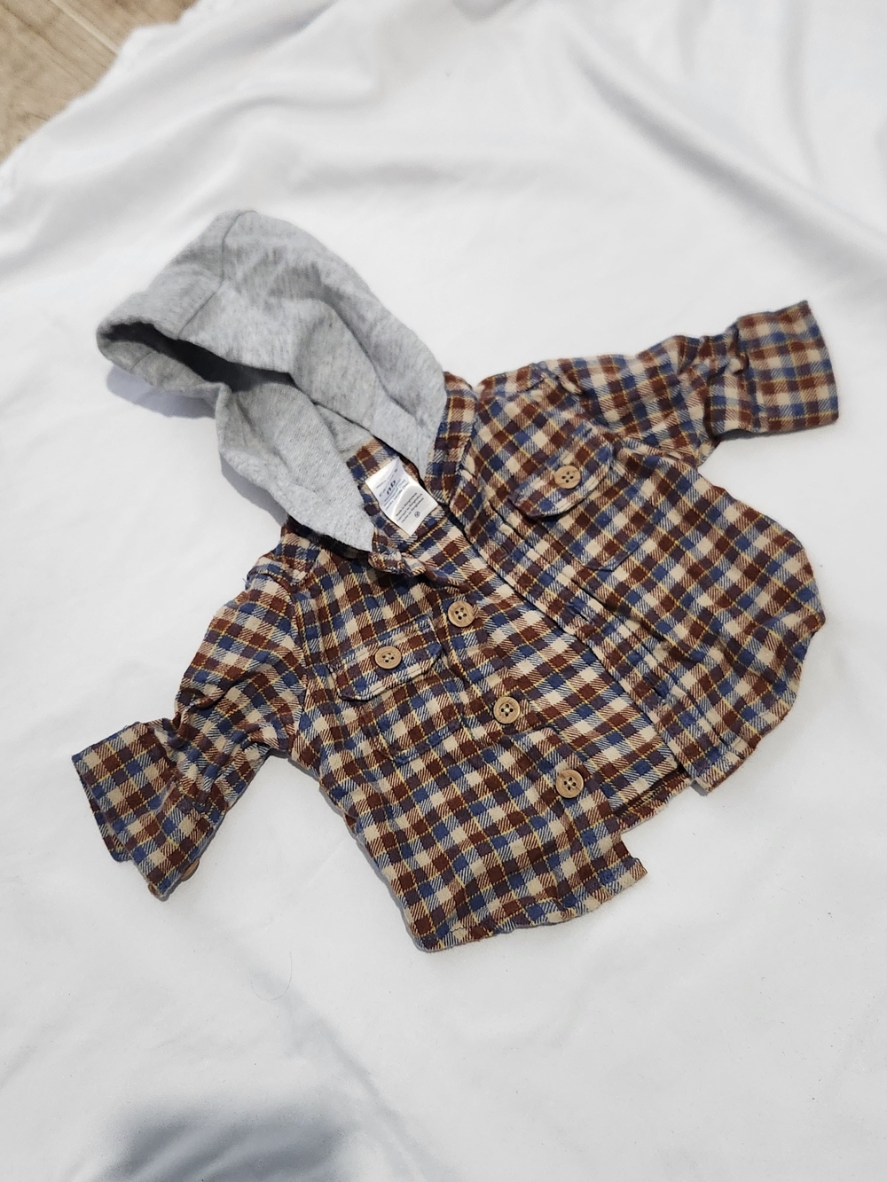 Carter's Brown and Blue Plaid Hooded Button-Up Jacket